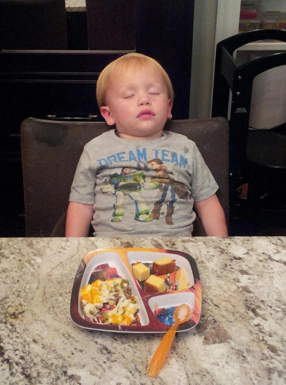 T I R E D  (He even left his cake untouched!)