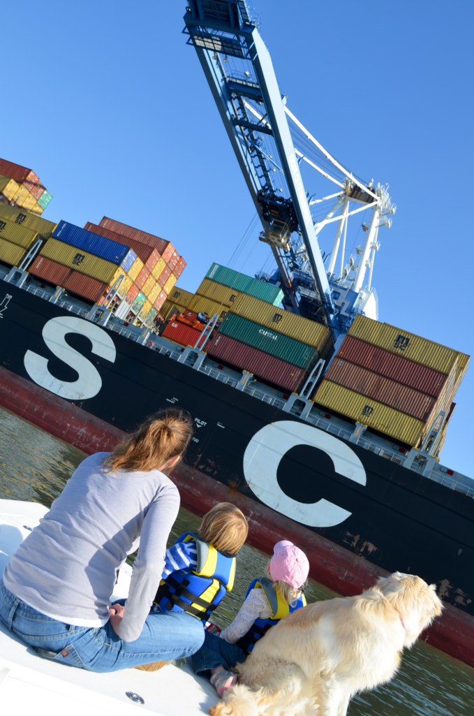 Tilly and the kids are always mesmerized by the ships and cranes at the port.