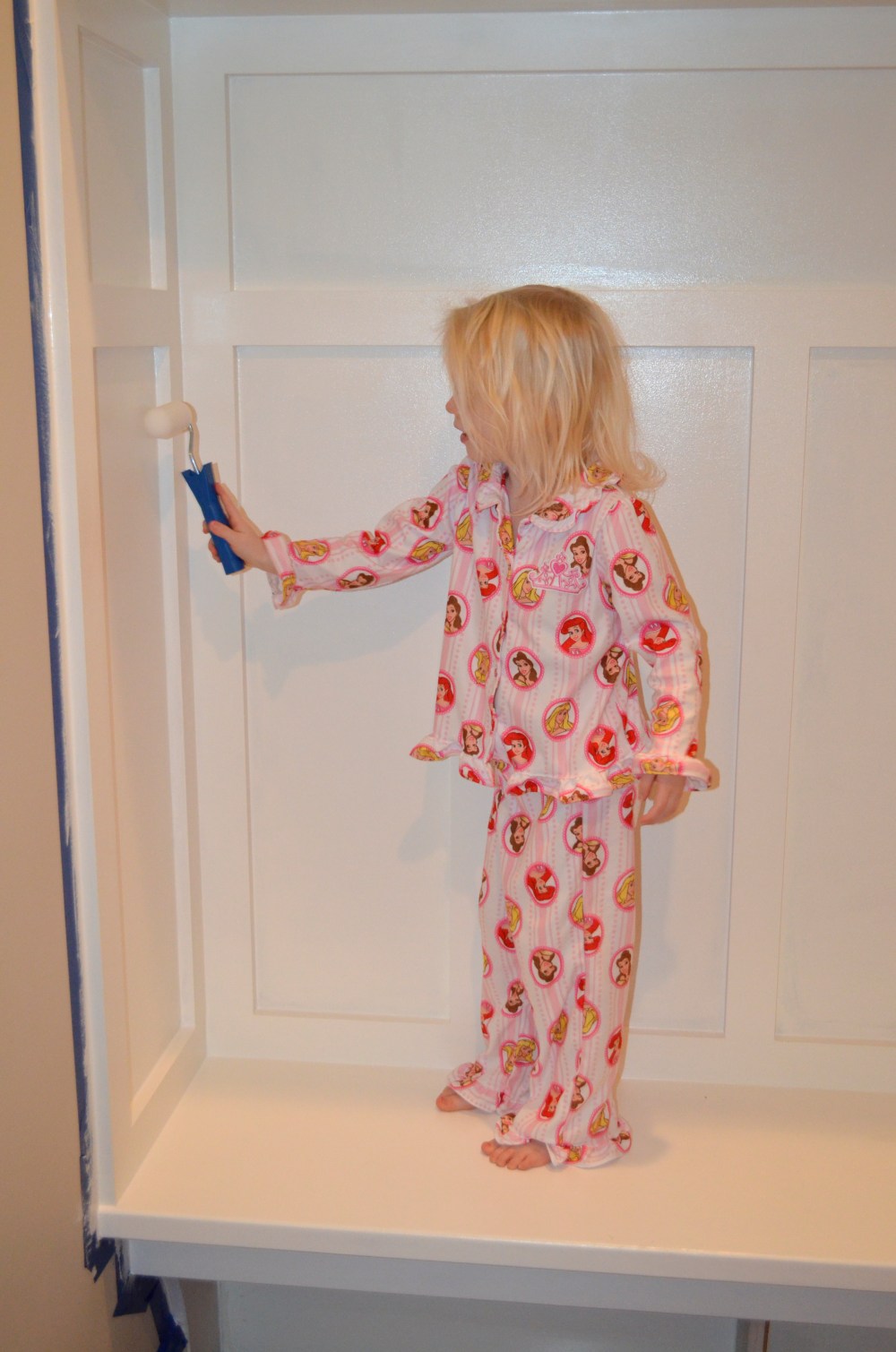 Just like her Momma, Heidi loves a project! Her Daddy and Uncle Moose built this wonderful built-in for our mudroom!