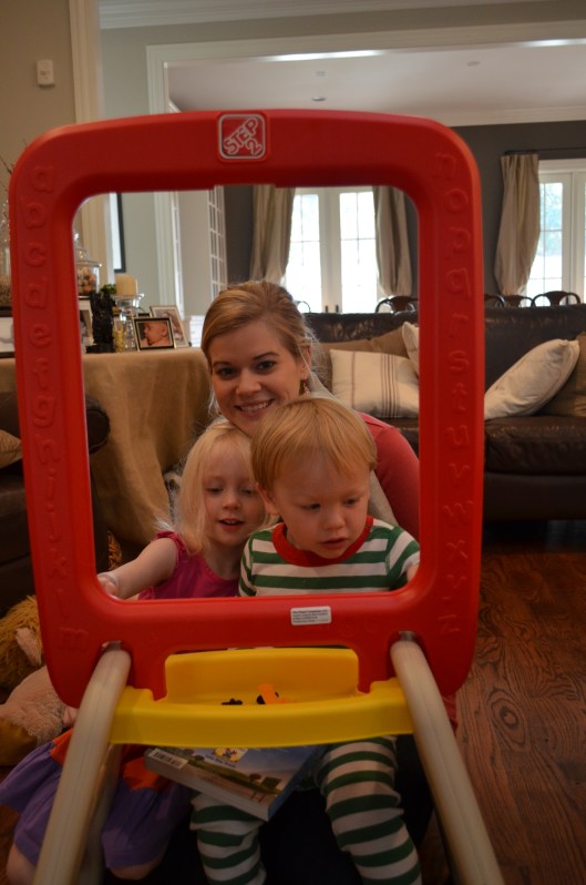 So exciting! A magnetic board that doubles as a dry erase baord, with a chalkboard on the reverse side! Fun times ahead!