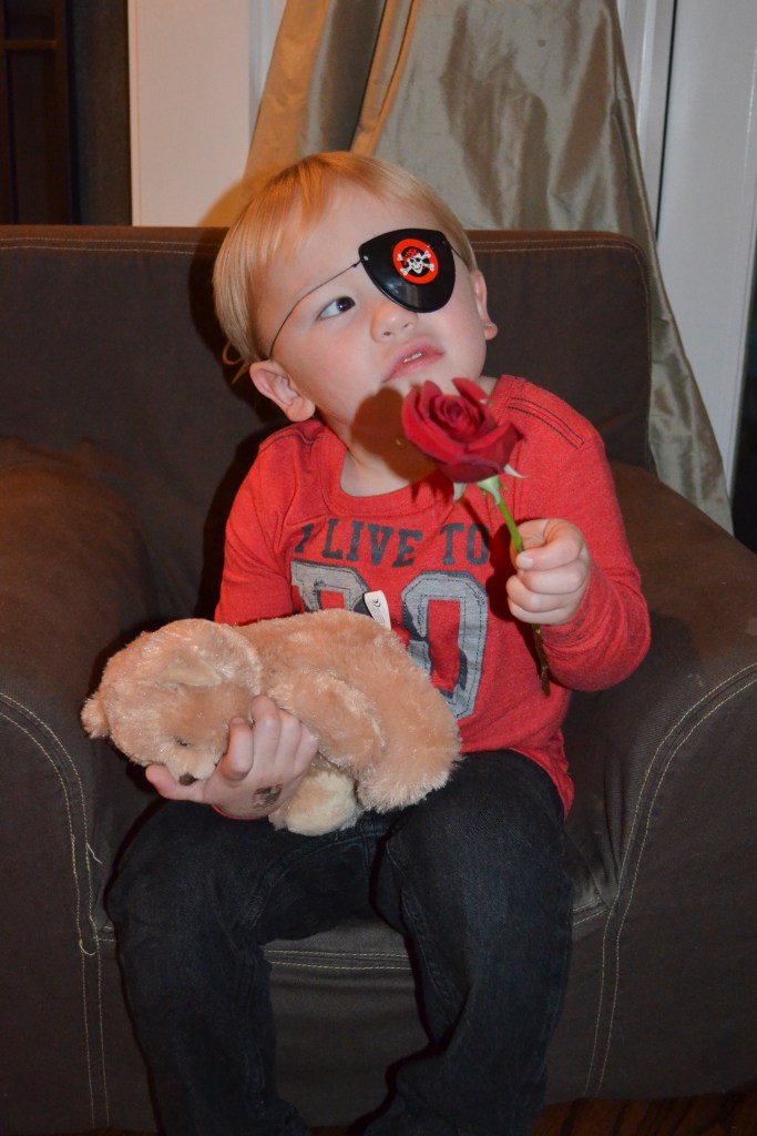 The bear from Uncle David was a big hit and Granny made sure Pirate Wyatt had a rose from her bouquet.