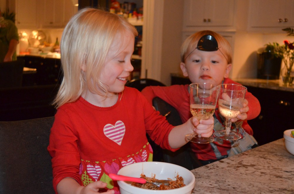 Heidi and Wyatt got a big kick out of their sparkling juice in fancy glasses perfect for toasting!