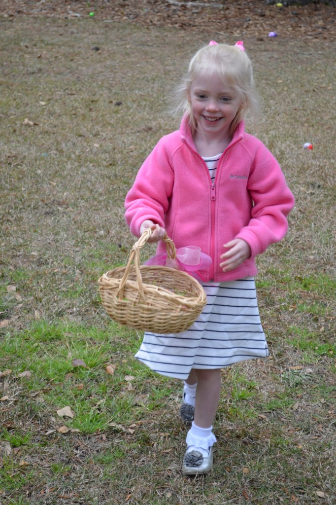 Heidi's school egg hunt.  A jacket at Easter?  So cold!