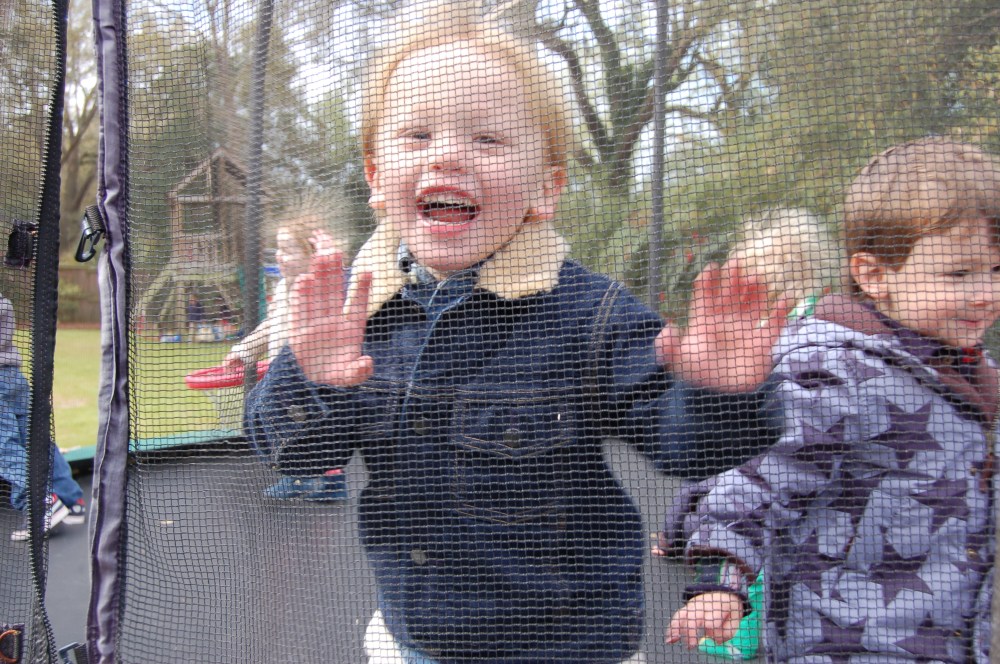 Bull in a china shop on a trampoline!  Watch out little classmates!