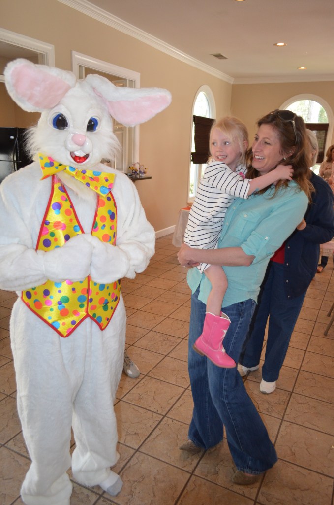 Safe in Mommy's arms (first time meeting the Easter bunny)