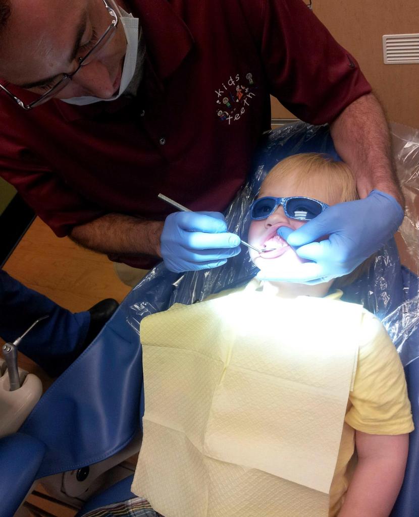Wyatt was a champ for his exam and cleaning at Kids Teeth! 